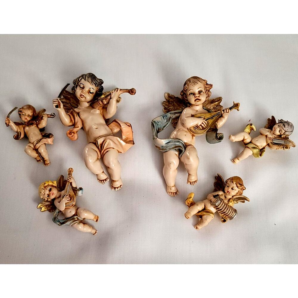 Set of 6 "Vintage Depose" Italian Cherub Figurines Fontanini Musical Resin